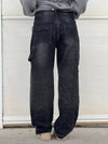 Rhinestone Embellished High Waist Wide Leg Jeans