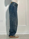 Rhinestone Embellished High Waist Wide Leg Jeans