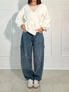 Rhinestone Embellished High Waist Wide Leg Jeans