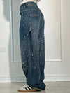 Rhinestone Embellished High Waist Wide Leg Jeans