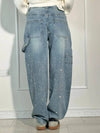 Rhinestone Embellished High Waist Wide Leg Jeans