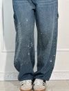 Rhinestone Embellished High Waist Wide Leg Jeans