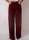 Rhinestone Embellished High Waist Wide Leg Jeans